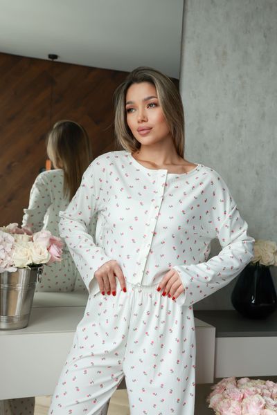 Повседневная пижама свободного кроя, брюки и блузка с вишней 1008-S photo
